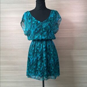 Express Turquoise, Green and Navy Flowy Mini Dress